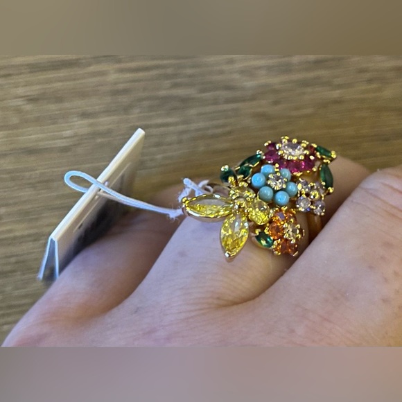 KATE SPADE-NWT Multi-Stone Floral Butterfly Statement Ring - Picture 2 of 15